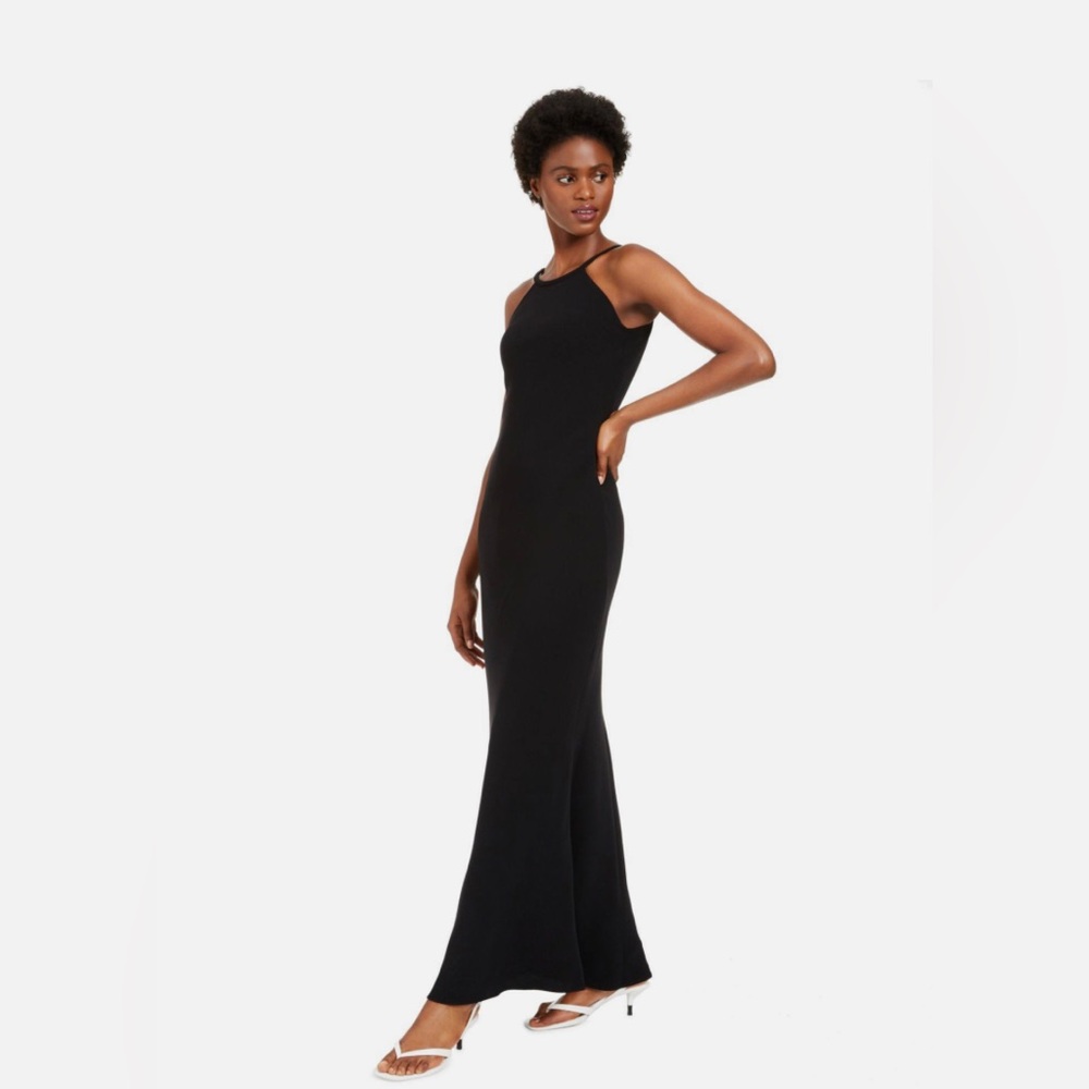 Calvin Klein Black Halter Neck Formal Dress — Low Back, Maxi, Altered Fit